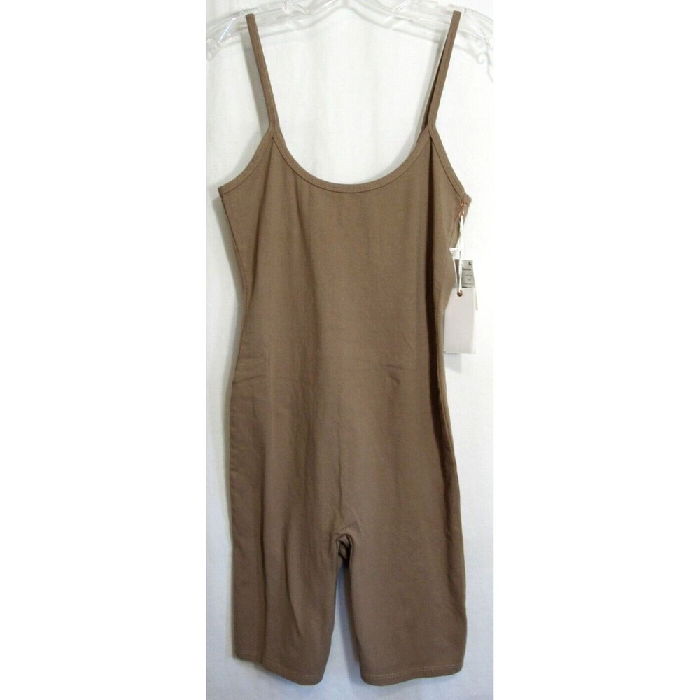 Good American Brown Putty Scoop Back Biker One Piece Shorts Bodysuit Size 2 NWT
